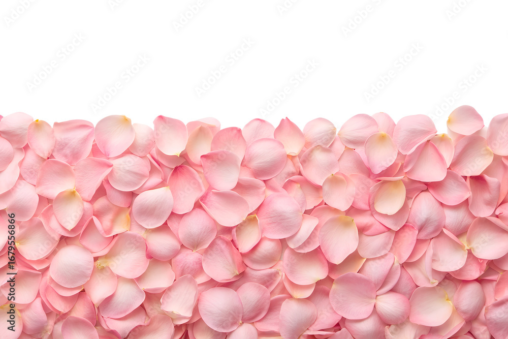 Obraz premium Soft pink flower petals scattered isolated on white background