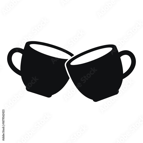 Two black coffee cups clinking together in a toast drink beverage