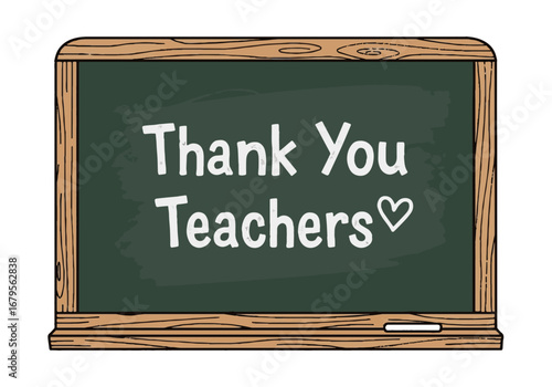 Thank You Teachers message on a classic green chalkboard illustration, perfect graphic asset for teacher appreciation and education.