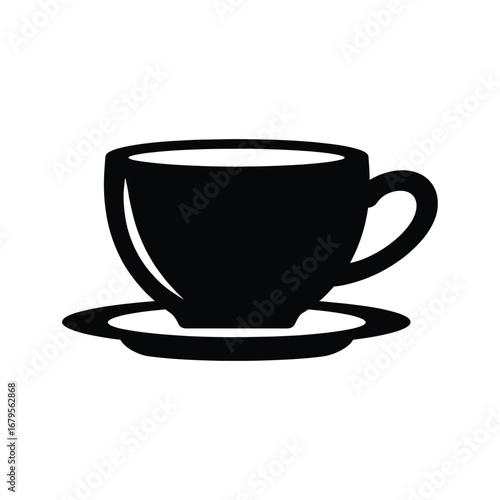 Black silhouette of a coffee cup and saucer on a white background vector