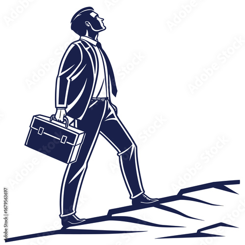Businessman walking up a challenging path towards success and opportunity