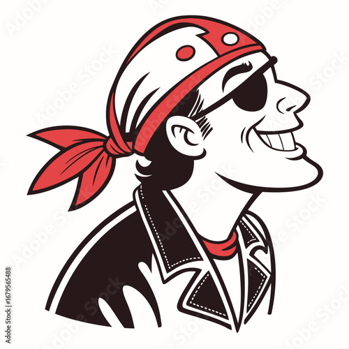 Vector art of cartoon biker pirate with eye patch and bandana