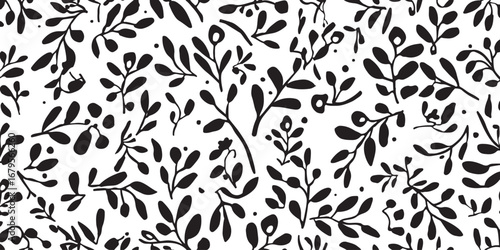 Seamless Black and White Botanical Pattern Design with Elegant Floral Elements for Backgrounds and Creative Projects
