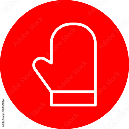 Oven Glove Vector Line White Circle Red Icon Design