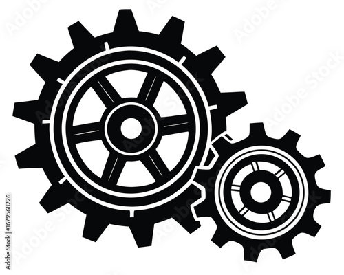 Collection of silhouette icons featuring gears and cogwheels for mechanical and industrial concepts