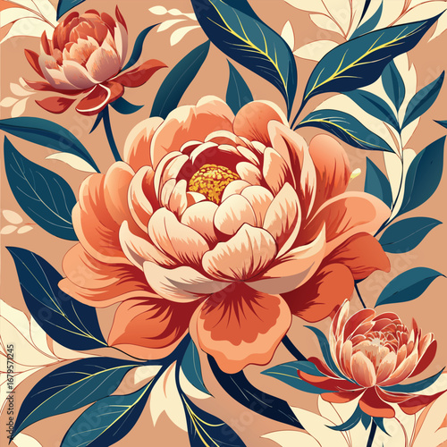 Elegant peony floral pattern design with luxury and sophistication