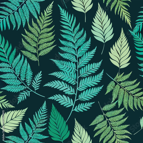 Hand drawn seamless pattern of delicate fern leaves botanical illustration natural greenery organic repeating design for textiles and decor