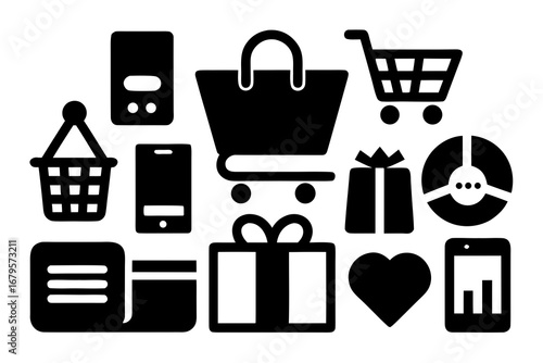 E-Commerce Icons Set – Black Silhouette Vector on White Background