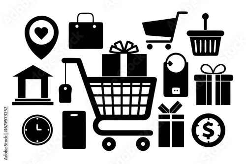 E-Commerce Icons Set – Black Silhouette Vector on White Background