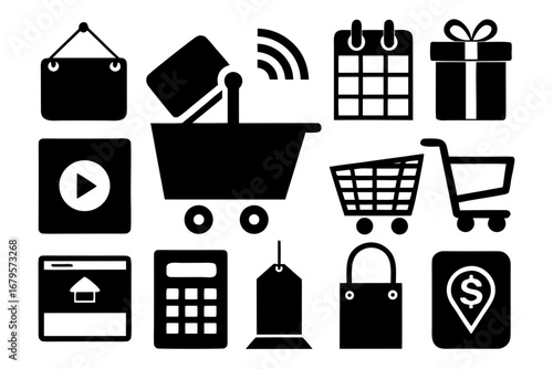 E-Commerce Icons Set – Black Silhouette Vector on White Background