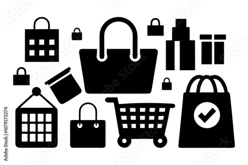 E-Commerce Icons Set – Black Silhouette Vector on White Background