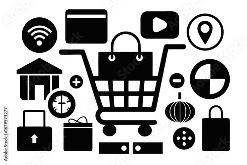 E-Commerce Icons Set – Black Silhouette Vector on White Background