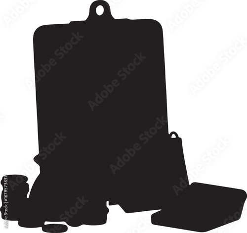 Silhouette of a Black Market Vendor Stand with Stacks of Currency and Goods Available for Illegal Purchase and Distribution of Goods