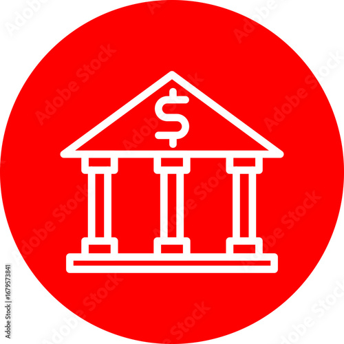 Bank Building Vector Line White Circle Red Icon Design