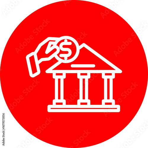 Investment Bank Vector Line White Circle Red Icon Design