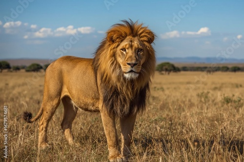 Wallpaper Mural Majestic lion standing, African savanna, sunny day Torontodigital.ca