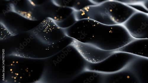 Dark liquid surface twinkling with gold