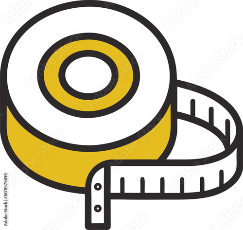 Outline icon of a fabric measuring tape on a  transparent background