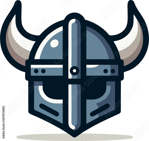 Modern Viking Helmet Icon with Horns - Flat Design Vector Illustration for Gaming and Norse Mythology Themes