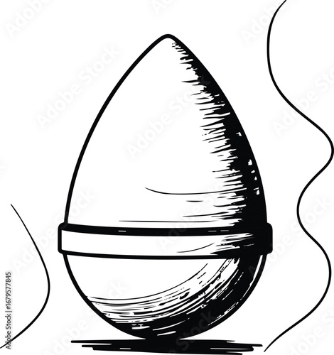 Hand-drawn sponge beauty blender, minimal black line art, cosmetic illustration 3