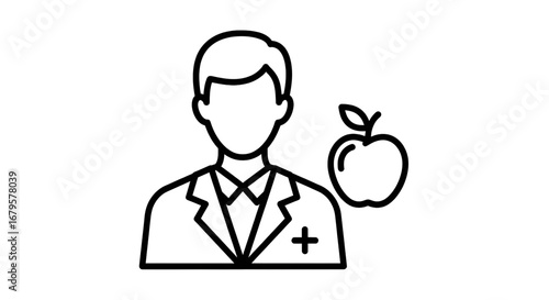 Vector icon of a doctor/nutritionist on a white background. Vector line profession icon.