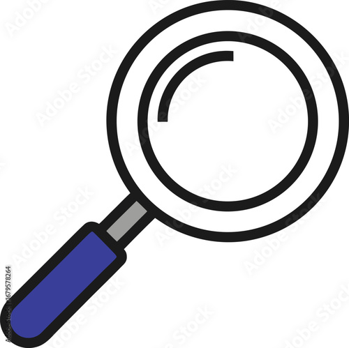 Outline icon of a magnifying glass with blue handle