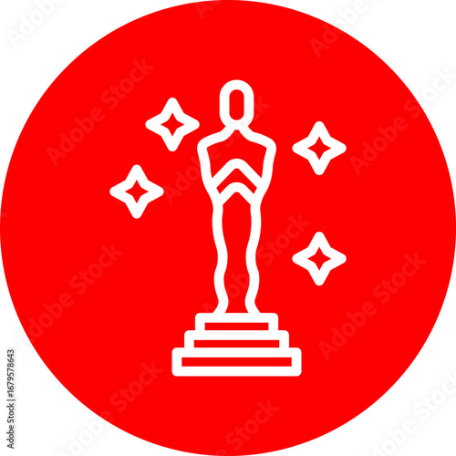 Oscar Award Vector Line White Circle Red Icon Design