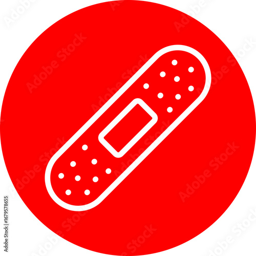 Band Aid Vector Line White Circle Red Icon Design