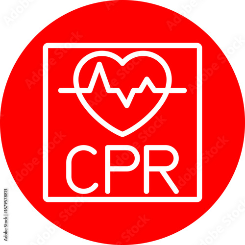 CRP (Cardiopulmonary Resuscitation) Vector Line White Circle Red Icon Design