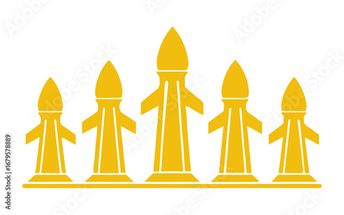 Five golden rockets standing ready for launch