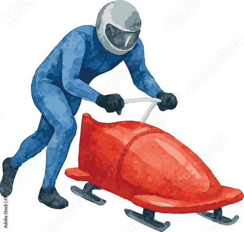 Watercolor vector illustration of a bobsleigher
