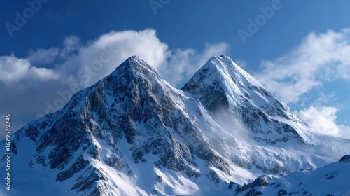Wallpaper Mural Majestic mountain peaks covered in snow under a bright blue sky, with clouds drifting by Torontodigital.ca