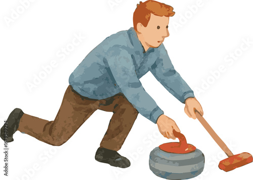 Watercolor vector illustration of a curler curling