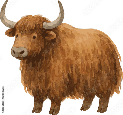 Vector adorable watercolor illustration of yak
