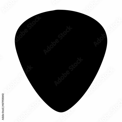 A simple black guitar pick floating against a clean white backdrop