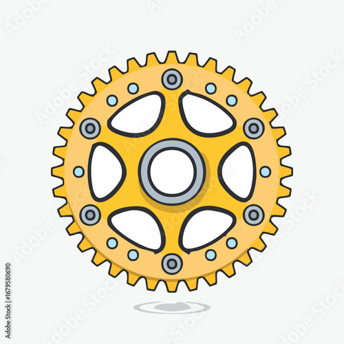 A single golden sprocket, a key mechanical component for a bicycle or motorcycle, depicted as a flat vector icon with a bold outline