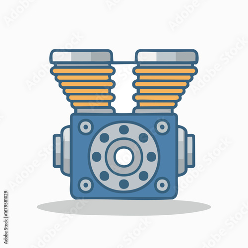 Flat vector icon of a V-twin engine or air compressor motor, isolated on a white background. Simple mechanical equipment illustration