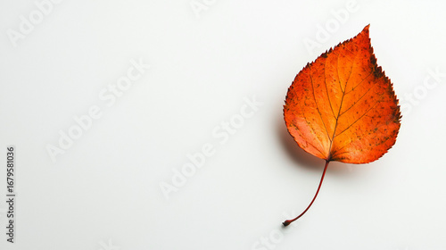 One autumn leaf, minimalist style, copy space. Autumn concept.