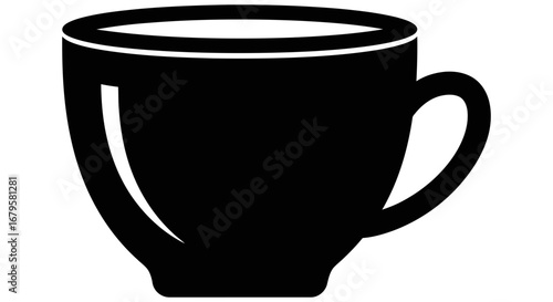 A simple black teacup or coffee mug silhouette icon a vector graphic symbol for a hot drink or beverage from a coffee shop