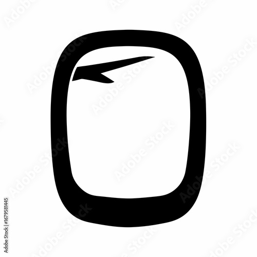 Black and white airplane window view with abstract clouds graphic element