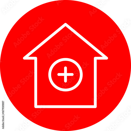 Clinic Vector Line White Circle Red Icon Design