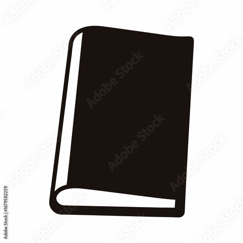 A minimalist black and white illustration of a closed book icon
