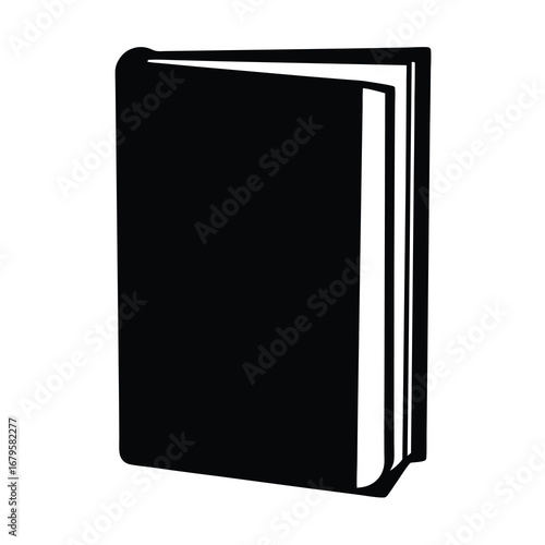 A simple, black and white minimalist vector graphic depiction of a book