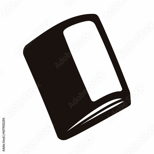 Dramatic black and white icon of a slightly open book with pages