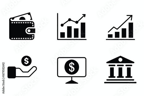 Set of Minimalist Cryptocurrency and Blockchain Icons in Black Vector Style
