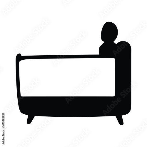 Stylized depiction of a baby crib silhouette, evoking childhood memories