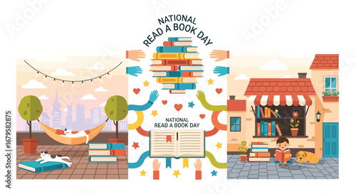Vibrant vector illustration of a lively street scene with diverse food stalls and architectural elements perfect for commercial use