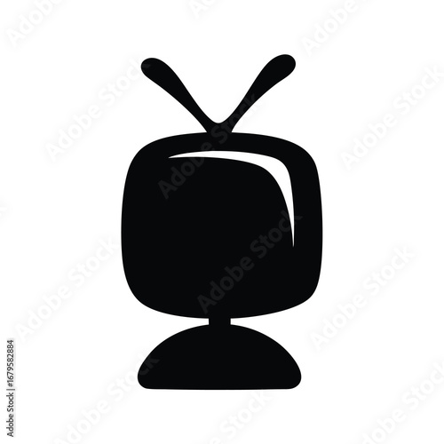 A black silhouette of a vintage television set with rabbit ears antenna