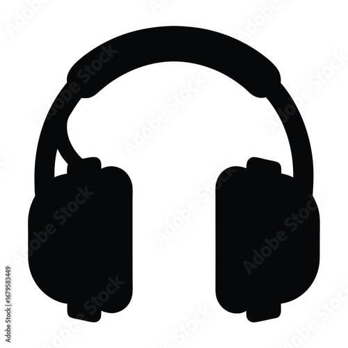 Black and white silhouette illustration of a set of over ear headphones