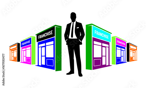 Multiple Shop Outlets Silhouette Vector Illustration – Franchise Business Expansion and Retail Growth Concept